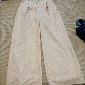 Abercrombie & Fitch Wide Leg Linen-Blend Trousers in Light Beige
